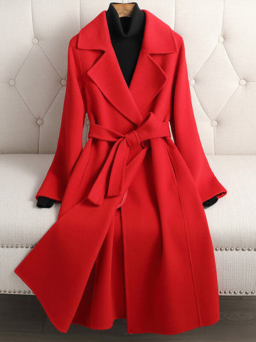 Airchics mi-longue manteau en laine avec poches ceinture femme mode rouge noël